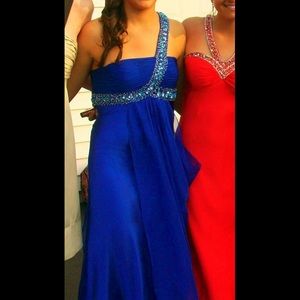 Dave and Johnny Long Blue Prom Dress Style 6451